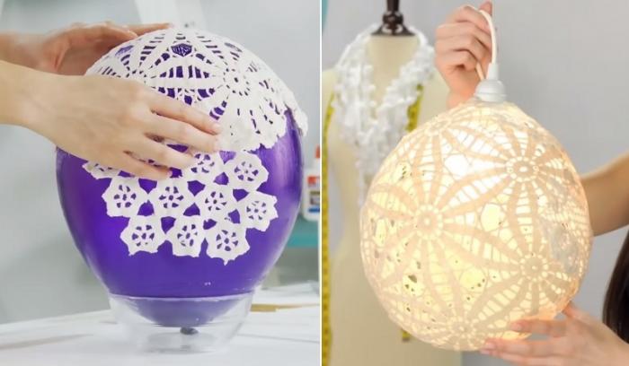 DIY : comment fabriquer soi-même une jolie lampe en collant des napperons à un ballon !