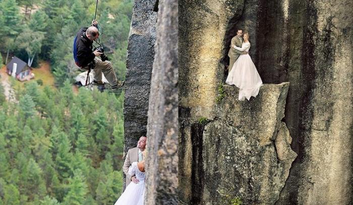18 photos qui prouvent que les photographes de mariage sont prêts à tout pour prendre une belle photo