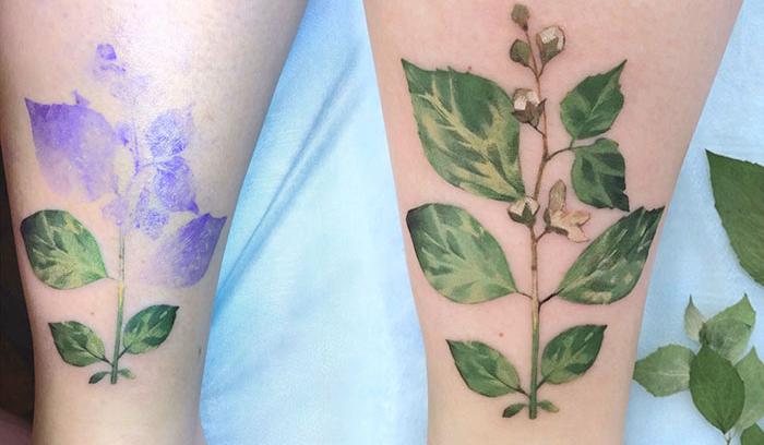 Cette tatoueuse utilise de vraies feuilles et des fleurs comme pochoirs pour réaliser de sublimes tatouages botaniques | #6