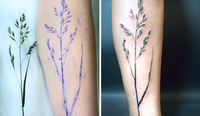 Cette tatoueuse utilise de vraies feuilles et des fleurs comme pochoirs pour réaliser de sublimes tatouages botaniques | #5