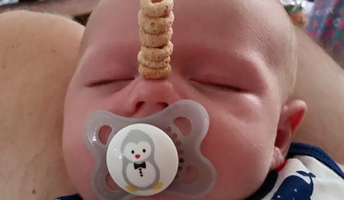 Non, ce n'est pas une blague : des papas tentent de battre le record de céréales Cheerios empilées sur le nez de leur enfant | #10