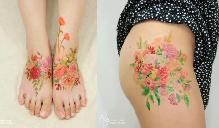 11 tatouages fleuris qui imitent des peintures à l'aquarelle sur la peau