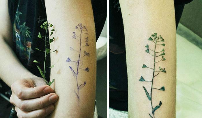 Cette tatoueuse utilise de vraies feuilles et des fleurs comme pochoirs pour réaliser de sublimes tatouages botaniques | #8