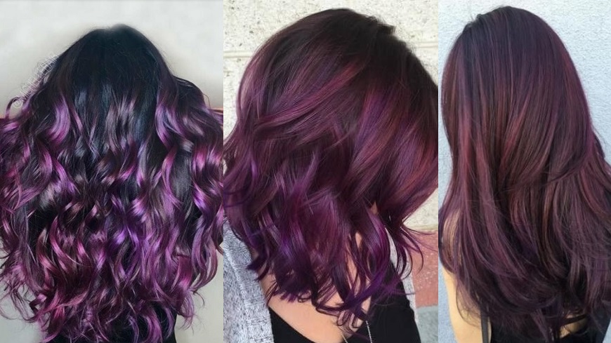 Coloration aubergine hair qui met en valeur les brunes.