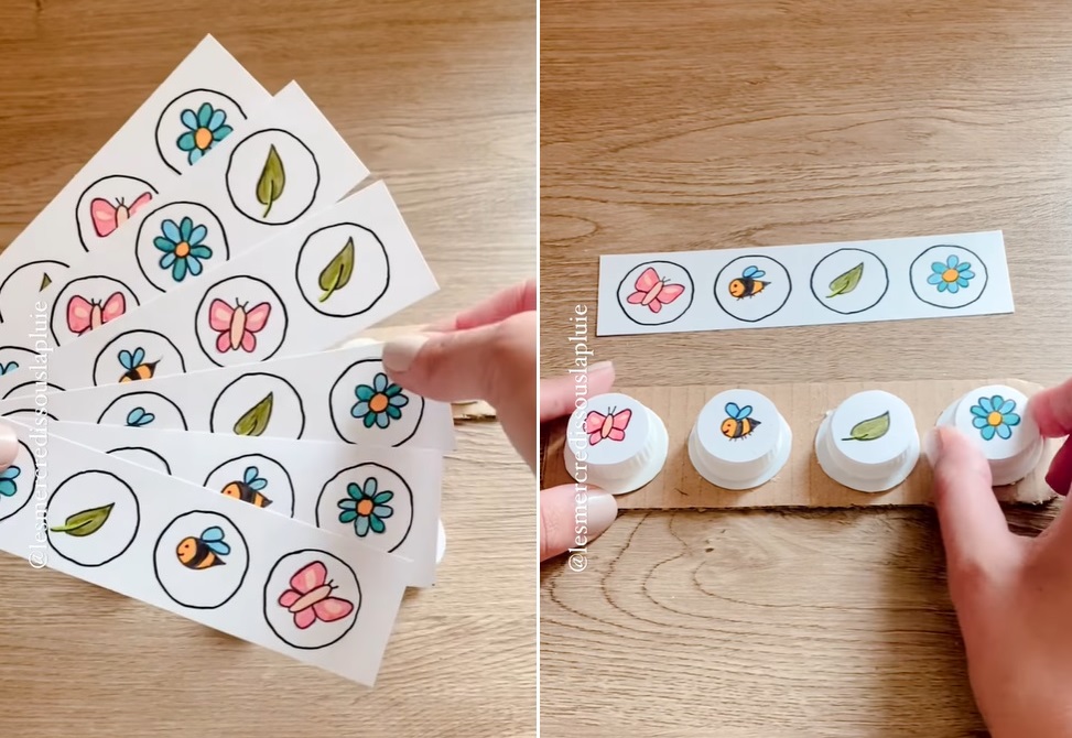Idée d'activité enfant gratuit : créer un puzzle de bouchons créatifs