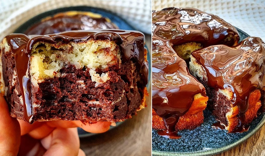 La recette de marbré chocolat vanille avec glaçage miroir