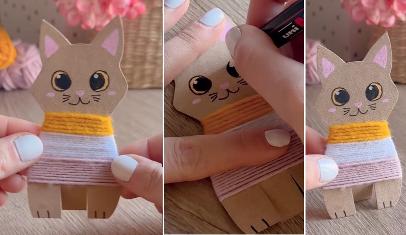 DIY : activité enfant facile pour faire un petit chat en laine