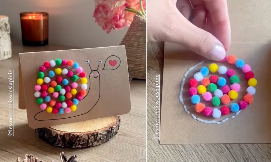 DIY : comment faire une activité enfant facile pour faire un escargot à pompons colorés