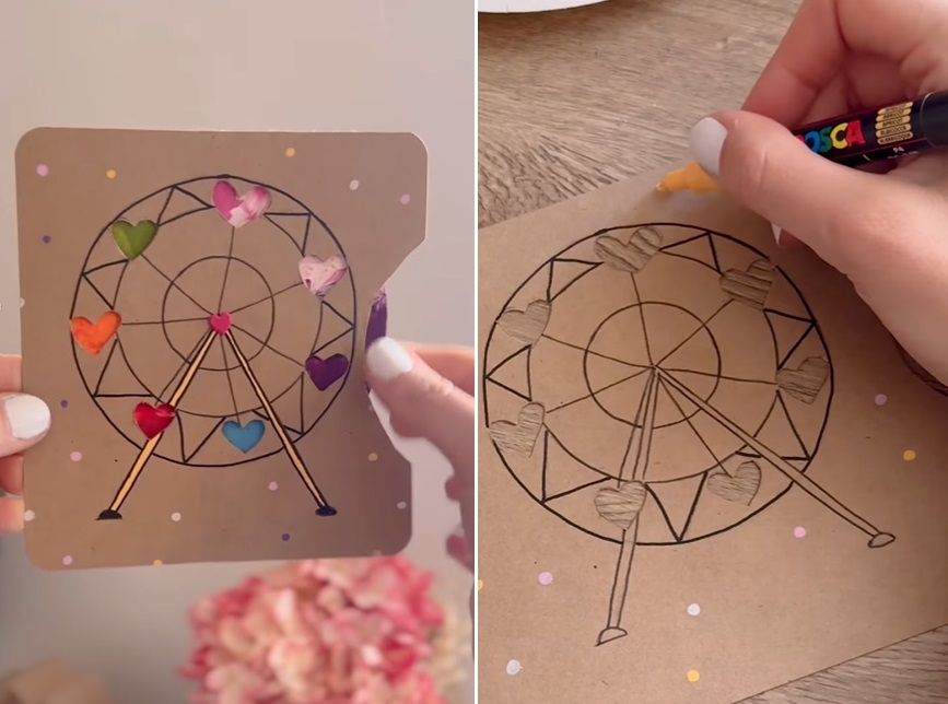 Activité enfant facile pour faire une roue colorée avec des coeurs