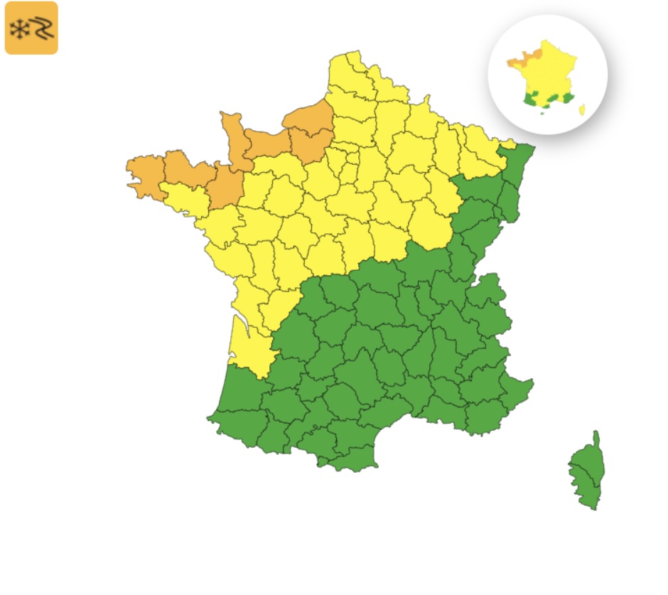 Neige-verglas : voici les 38 départements en vigilance jaune ce lundi 5 janvier