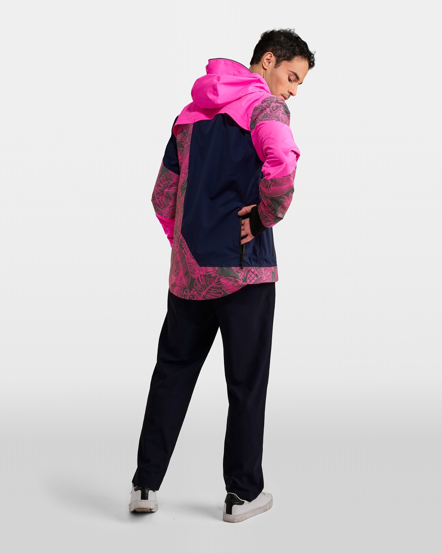 veste-v&eacute;lo-visible-rose-fluo-impermeable-reversible-bleue-marine