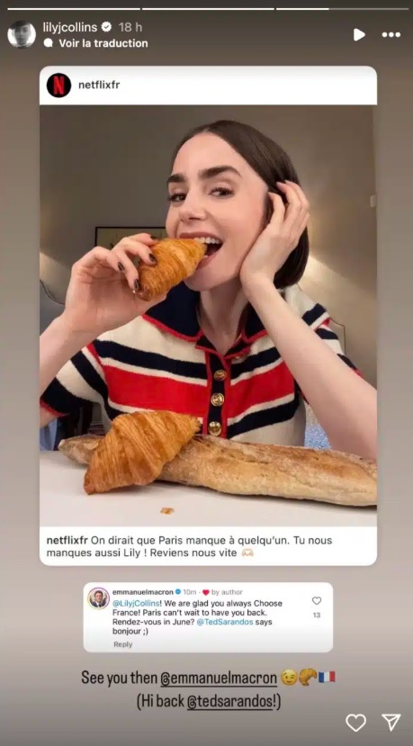 La story de Lily Collins qui répond à Emmanuel Macron