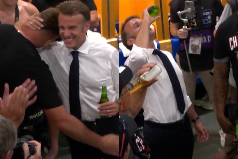 Macron refait le coup de la bière cul sec après la victoire de Toulouse au top 14 : une scène qui fait beaucoup parler