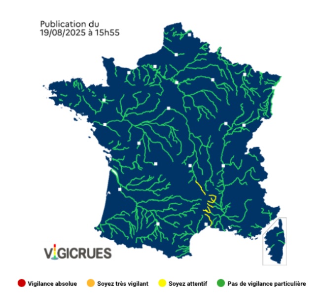 Crues : 5 départements placés en vigilance jaune ce mercredi 20 août
