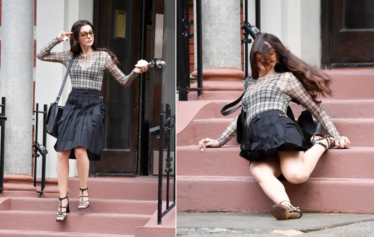 Anne Hathaway victime d’une chute spectaculaire sur le tournage du Diable s’habille en Prada 2