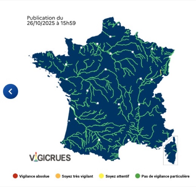 Crues : voici les 2 départements placés en vigilance jaune ce lundi 27 octobre 2025