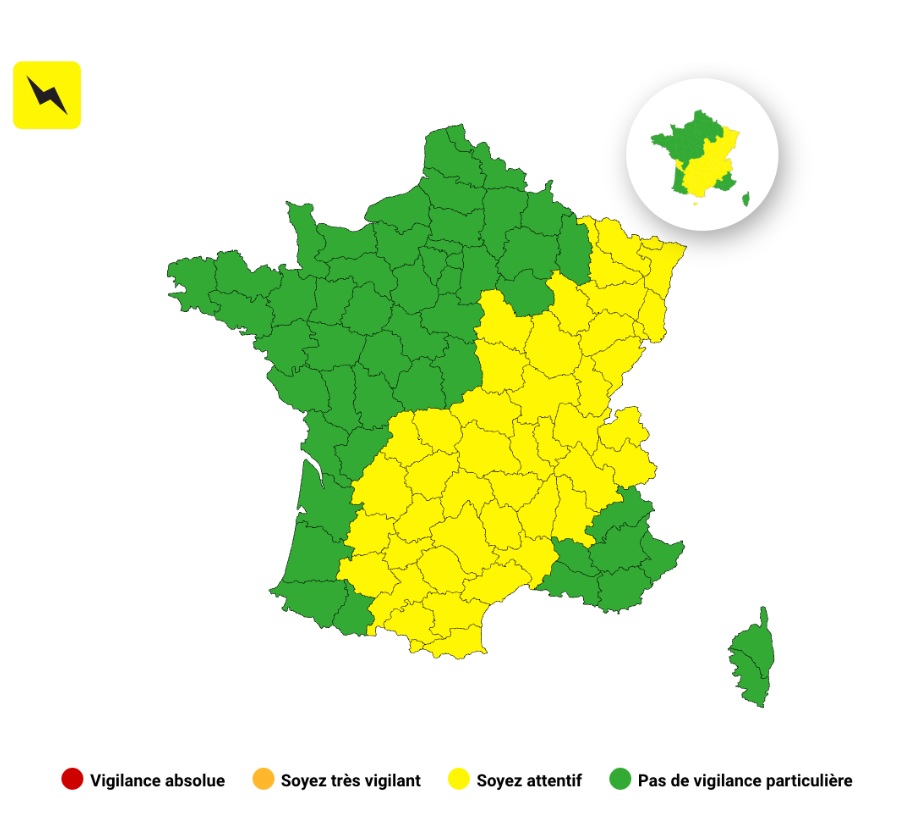 Orages : 44 départements placés en vigilance jaune ce lundi 8 septembre 2025