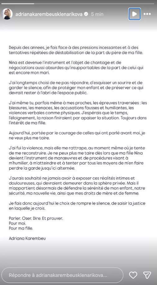 Je ne peux plus me taire&nbsp;: Adriana Karembeu accuse le p&egrave;re de sa fille et brise un silence lourd de sens