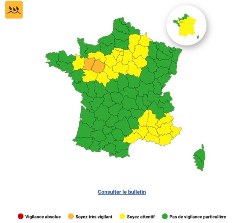 Pluie-inondation&nbsp;: ces 30 d&eacute;partements o&ugrave; la journ&eacute;e de mardi s&rsquo;annonce sous surveillance