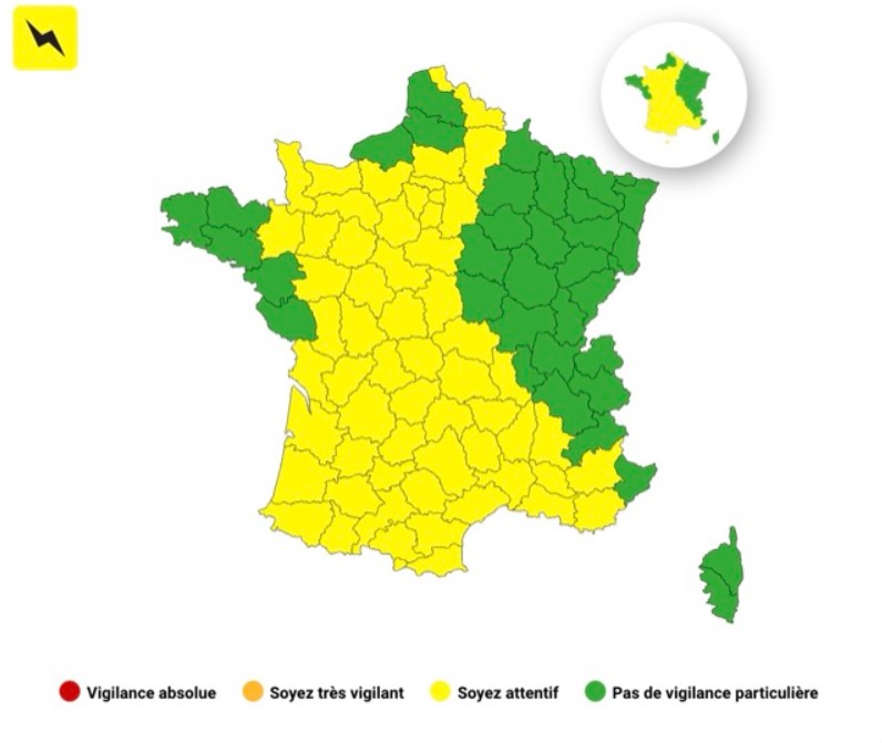 Orages ce lundi 4 mai&nbsp;: voici les 61 d&eacute;partements plac&eacute;s en vigilance jaune