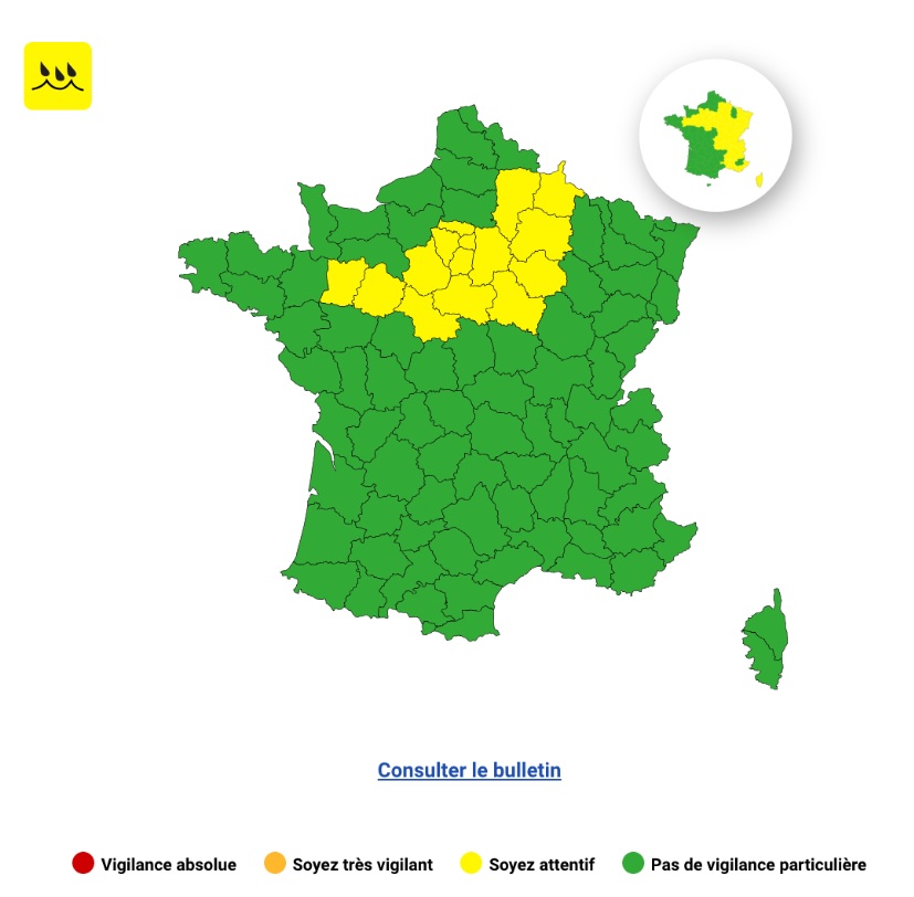 Pluie-inondation ce mercredi&nbsp;: voici les 18 d&eacute;partements plac&eacute;s en vigilance jaune par M&eacute;t&eacute;o-France